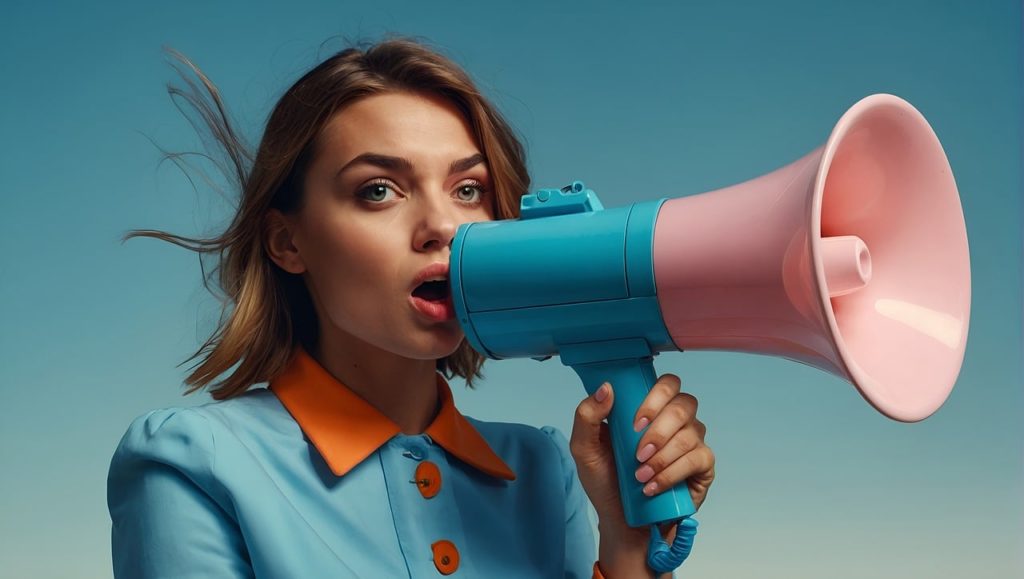 拡声器を持った女性